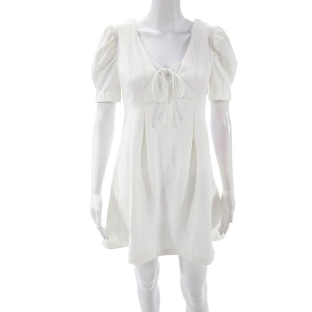 Line And Dot Womens A-Line Mini White V Neck Short Sleeve Dress Size S